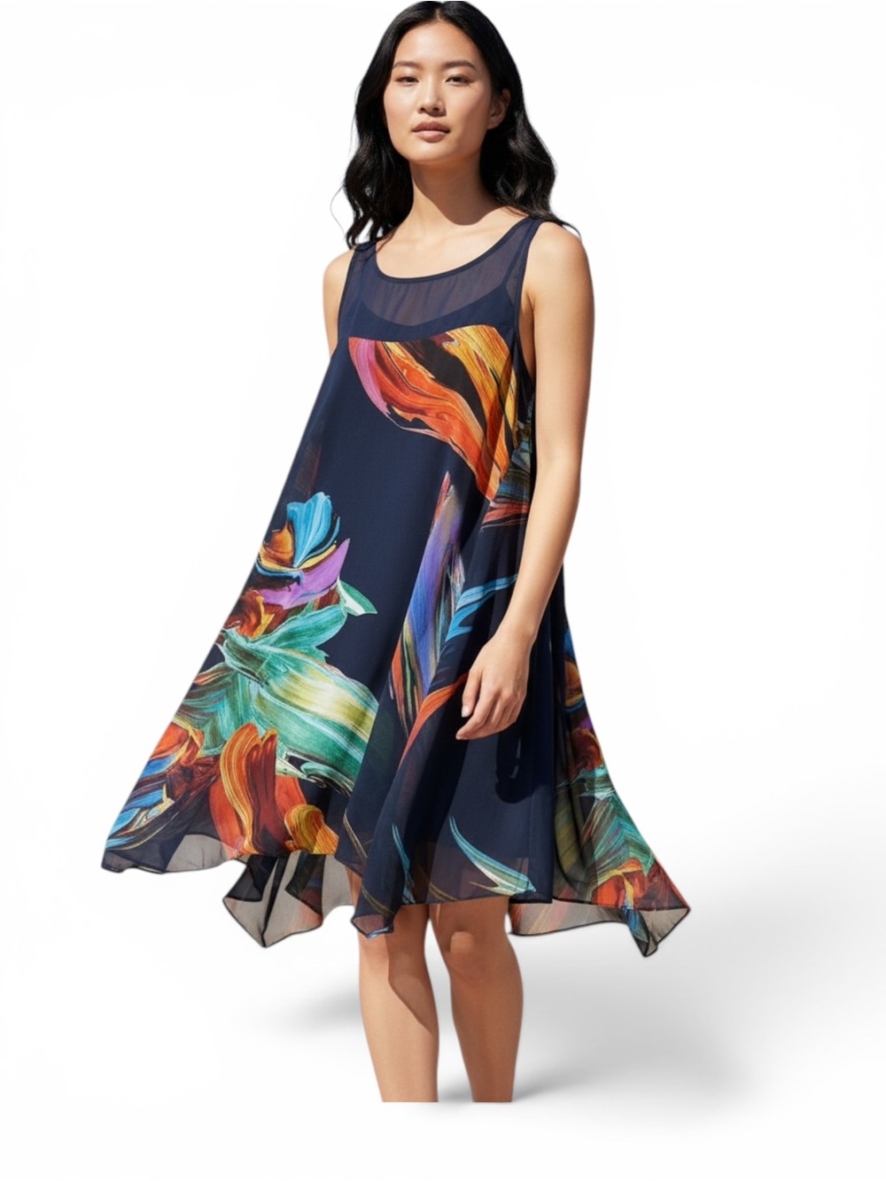 Signature by Robbie Bee Navy Blue Abstract Print Sleeveless Shift Dress Size 6